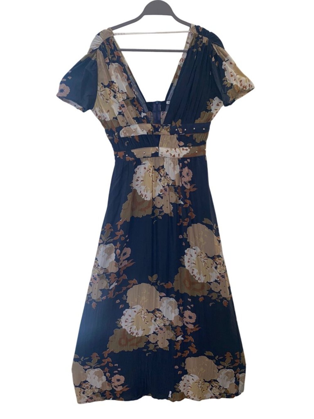 Harper‎ Novella Royale Gray Gardener Floral Maxi Dress Studded Waist Boho Small
